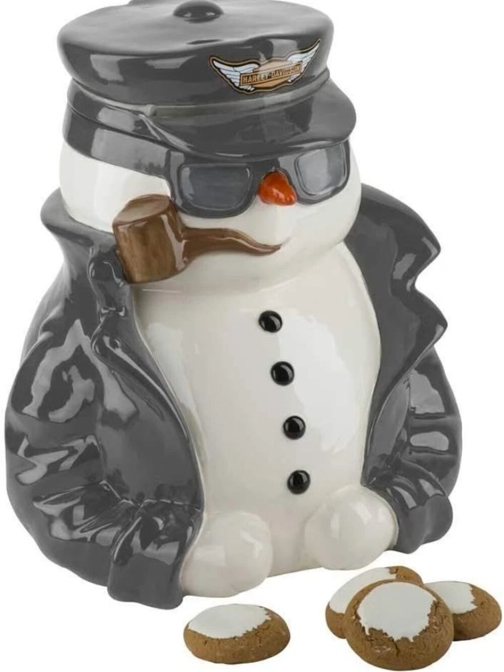 NIB Harley-Davidson Custom Sculpted Biker Snowman Cookie Jar